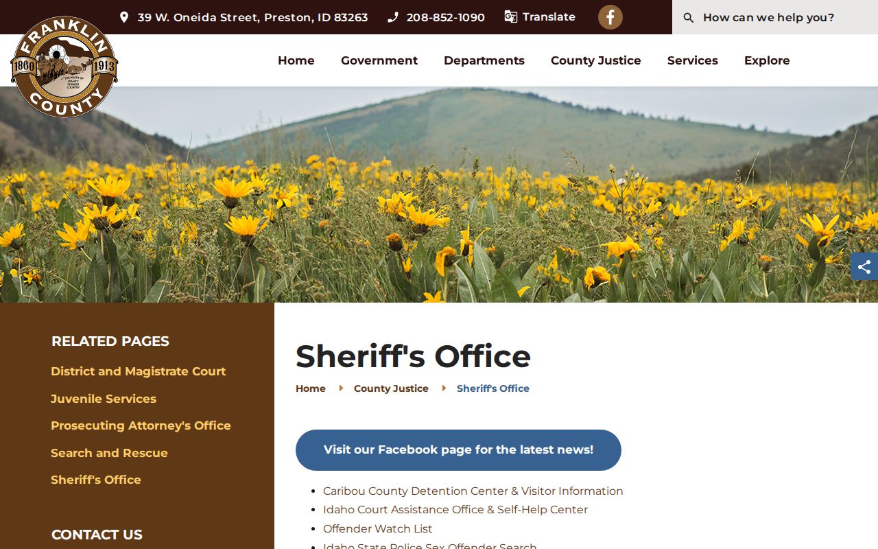 Franklin County Sheriff's Office official webpage and contact links