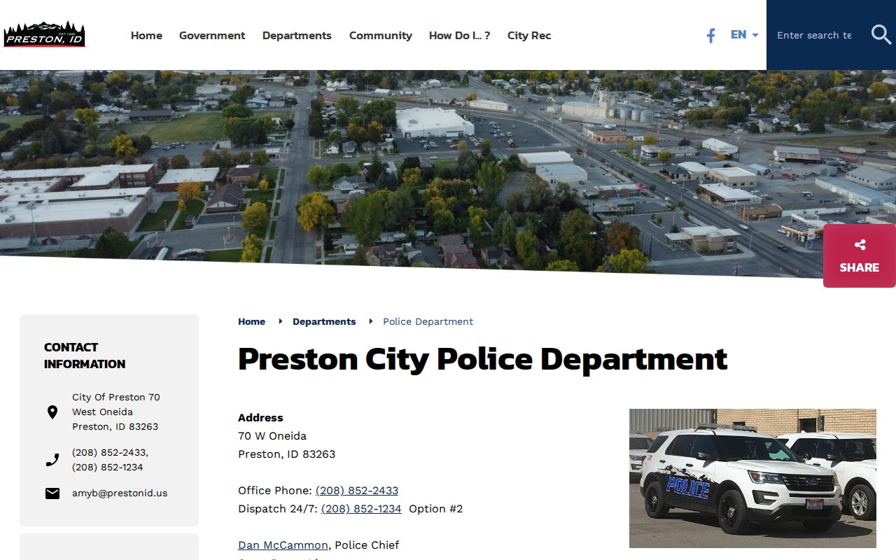 Official Preston City Police Department contact and records page