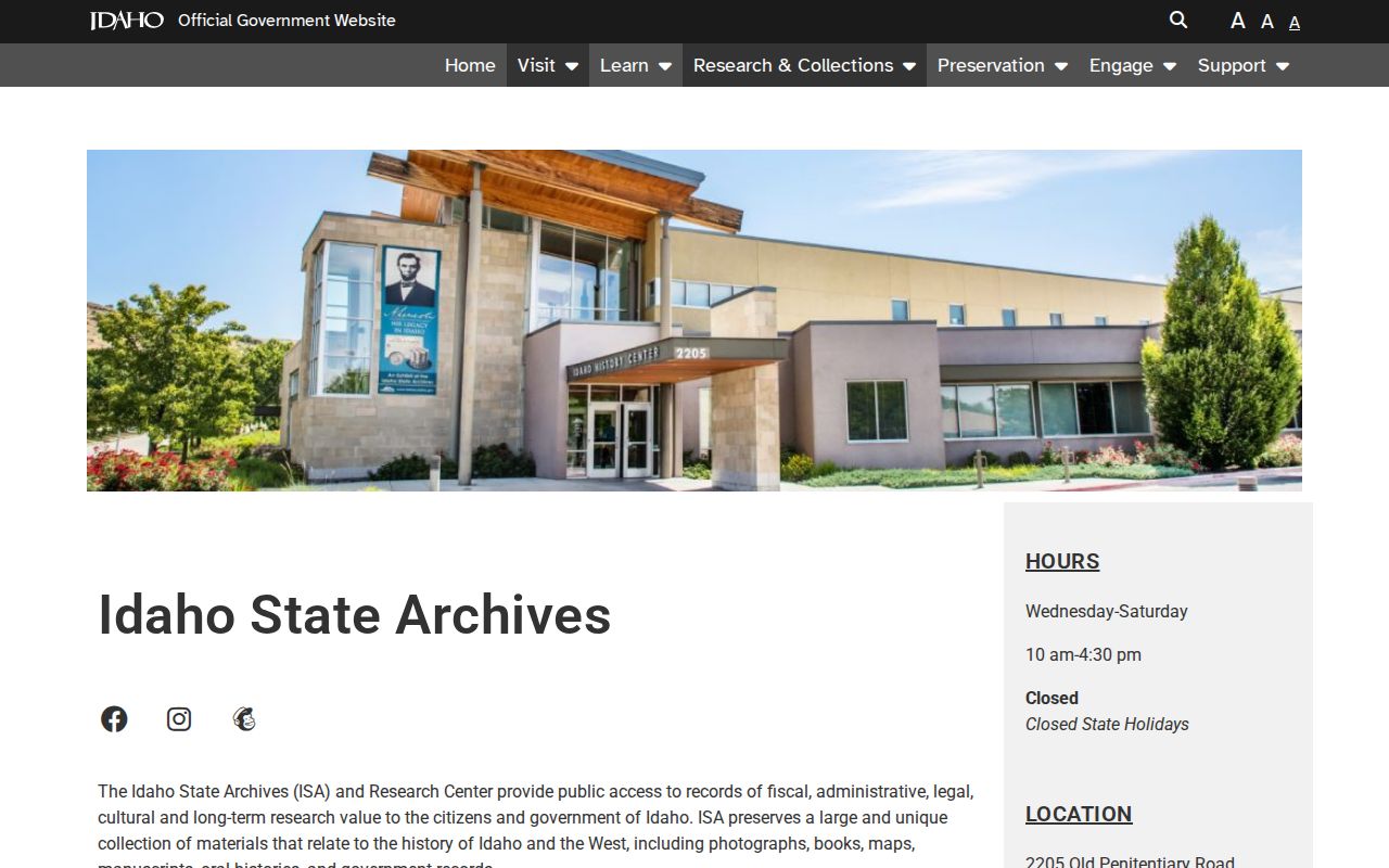 Idaho State Archives records and reference services page